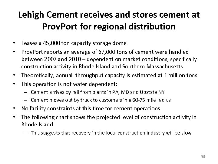 Lehigh Cement receives and stores cement at Prov. Port for regional distribution • Leases