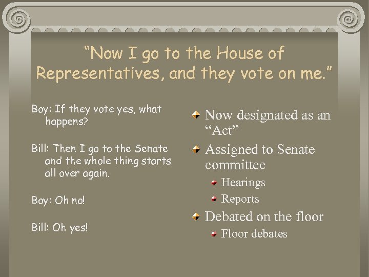 “Now I go to the House of Representatives, and they vote on me. ”