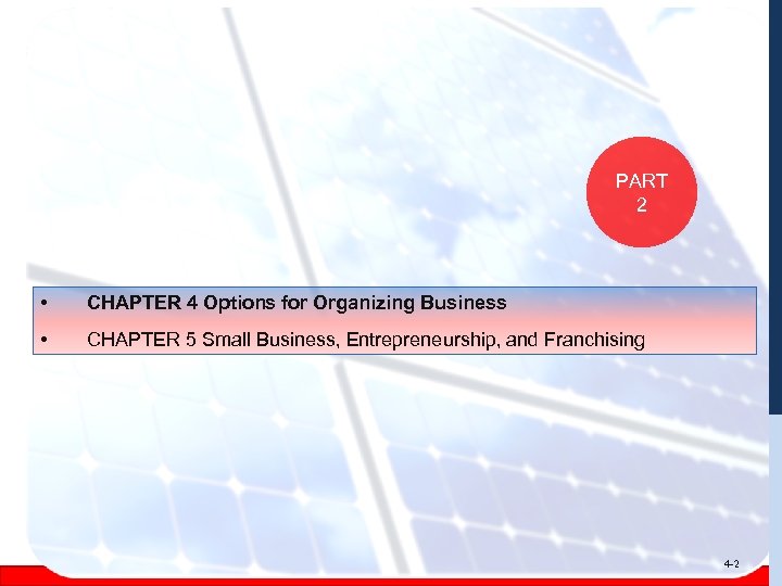 PART 2 • CHAPTER 4 Options for Organizing Business • CHAPTER 5 Small Business,