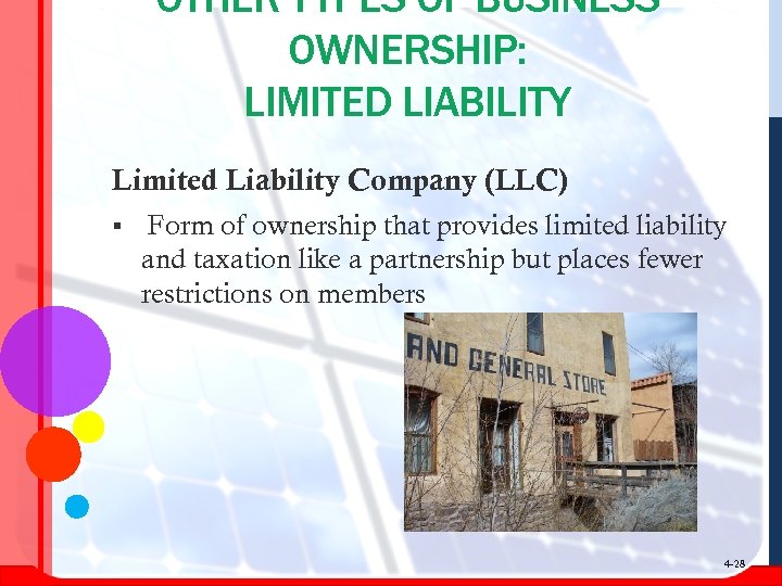 OTHER TYPES OF BUSINESS OWNERSHIP: LIMITED LIABILITY Limited Liability Company (LLC) § Form of
