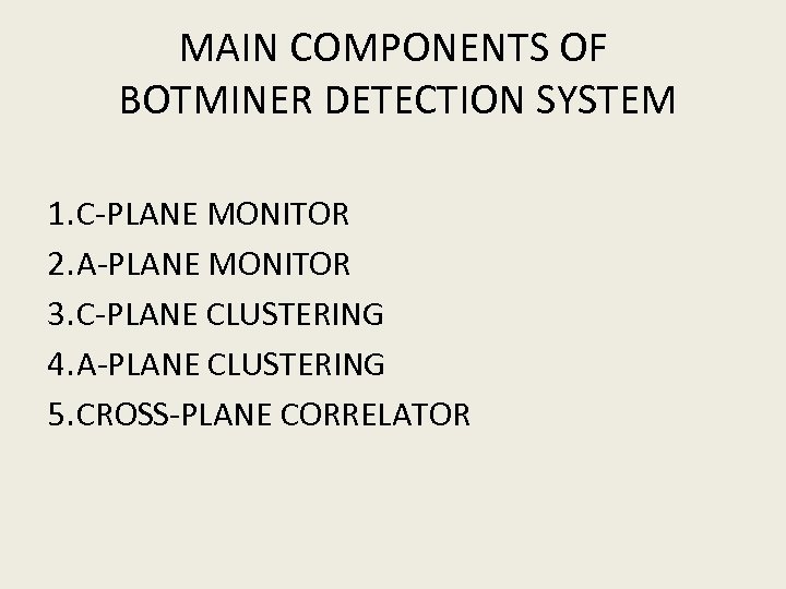 MAIN COMPONENTS OF BOTMINER DETECTION SYSTEM 1. C-PLANE MONITOR 2. A-PLANE MONITOR 3. C-PLANE