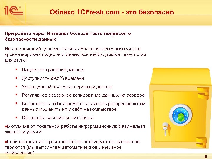 Облако 1 CFresh. com - это безопасно При работе через Интернет больше всего вопросов