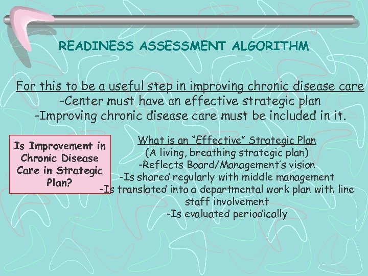 READINESS ASSESSMENT ALGORITHM For this to be a useful step in improving chronic disease