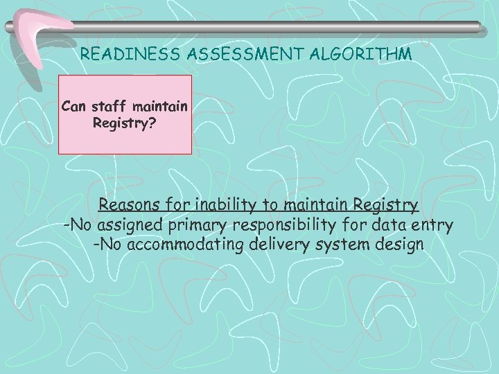 READINESS ASSESSMENT ALGORITHM Can staff maintain Registry? Reasons for inability to maintain Registry -No