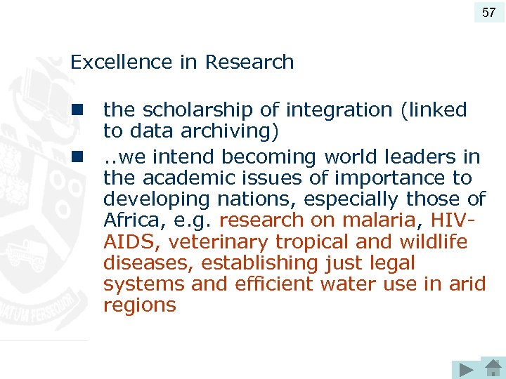 57 Excellence in Research n the scholarship of integration (linked to data archiving) n.