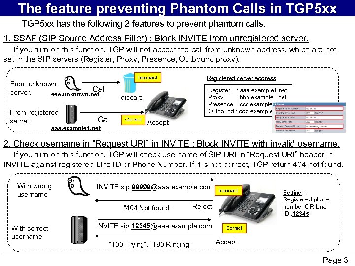 The feature preventing Phantom Calls in TGP 5 xx has the following 2 features