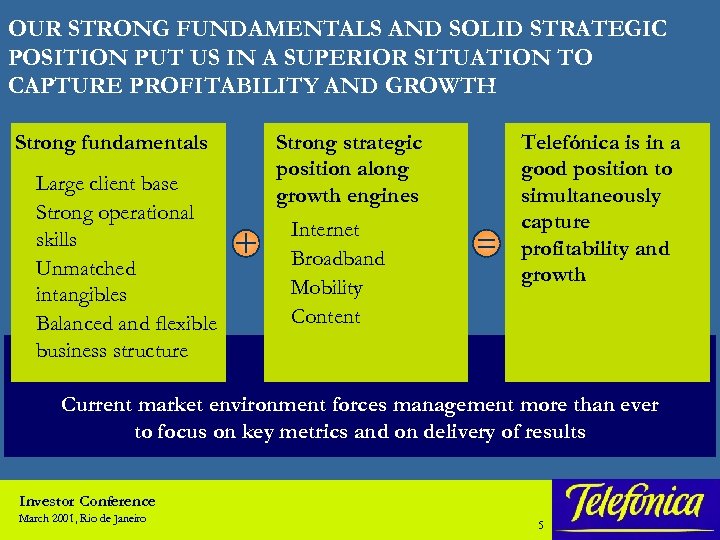 OUR STRONG FUNDAMENTALS AND SOLID STRATEGIC POSITION PUT US IN A SUPERIOR SITUATION TO