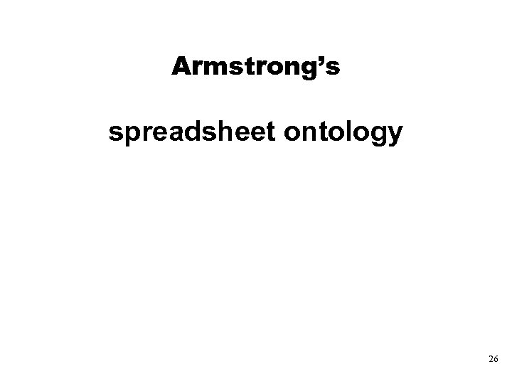 Armstrong’s spreadsheet ontology 26 