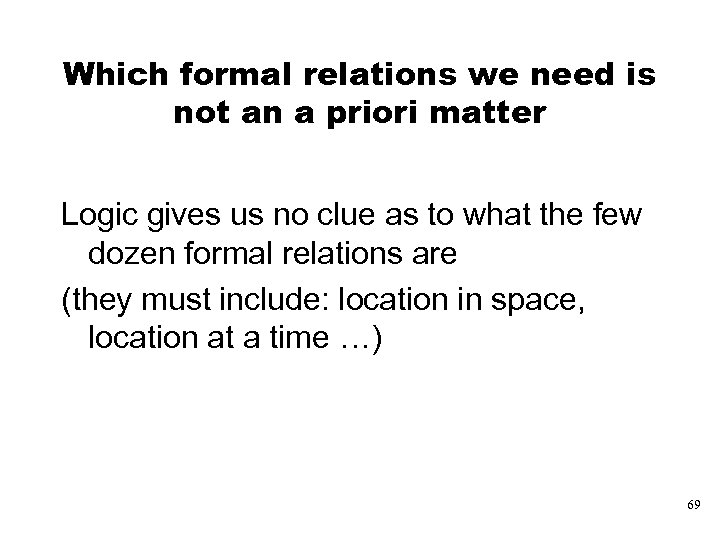 Which formal relations we need is not an a priori matter Logic gives us