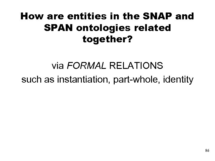 How are entities in the SNAP and SPAN ontologies related together? via FORMAL RELATIONS