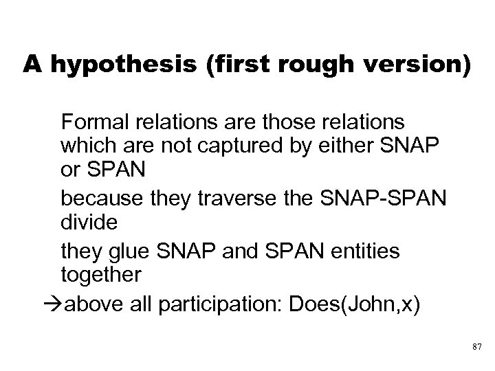 A hypothesis (first rough version) Formal relations are those relations which are not captured