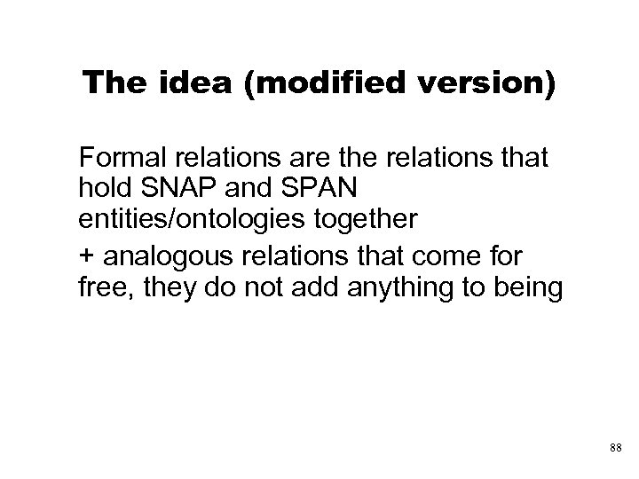 The idea (modified version) Formal relations are the relations that hold SNAP and SPAN