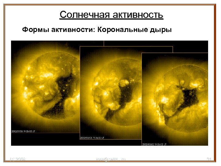 Солнечная активность Формы активности: Корональные дыры (с) 2009 mez@petrsu. ru 31 