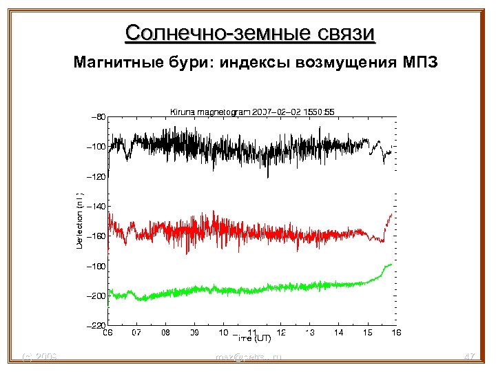 Солнечно-земные связи Магнитные бури: индексы возмущения МПЗ (с) 2009 mez@petrsu. ru 47 