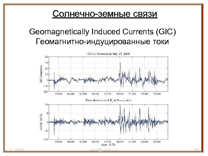 Солнечно-земные связи Geomagnetically Induced Currents (GIC) Геомагнитно-индуцированные токи (с) 2009 mez@petrsu. ru 56 