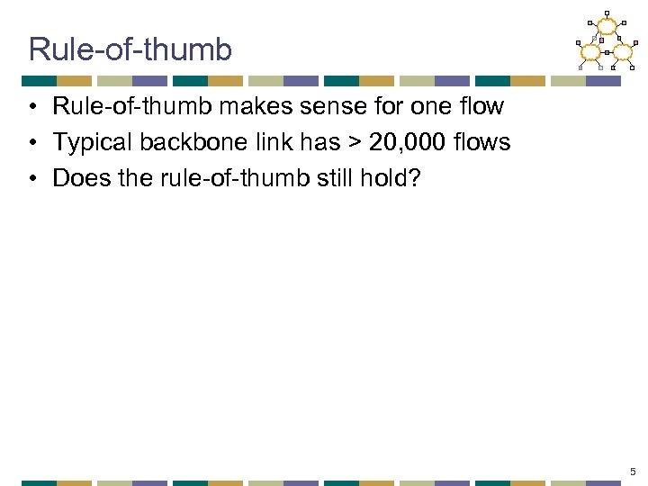 Rule-of-thumb • Rule-of-thumb makes sense for one flow • Typical backbone link has >