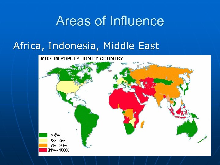 Areas of Influence Africa, Indonesia, Middle East 