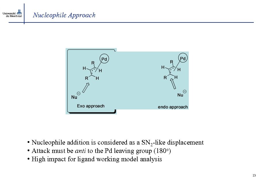 Nucleophile Approach • Nucleophile addition is considered as a SN 2 -like displacement •