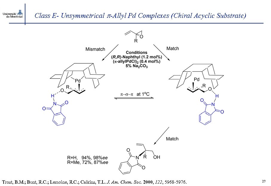 Class E- Unsymmetrical -Allyl Pd Complexes (Chiral Acyclic Substrate) Trost, B. M. ; Bunt,