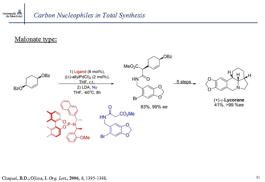 Carbon Nucleophiles in Total Synthesis Malonate type: Chapsal, B. D. ; Ojima, I. Org.