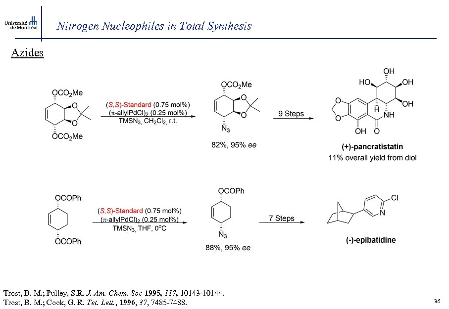 Nitrogen Nucleophiles in Total Synthesis Azides Trost, B. M. ; Pulley, S. R. J.