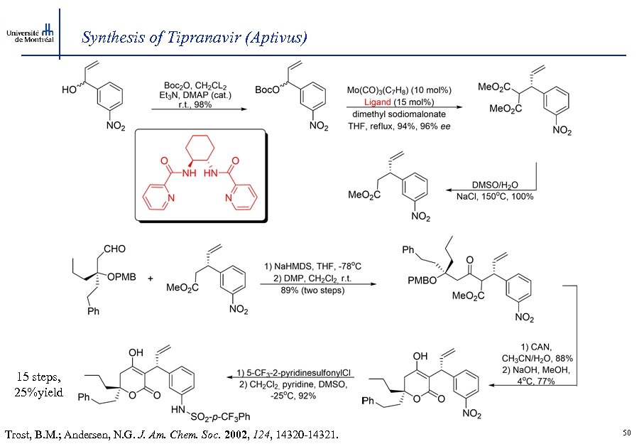 Synthesis of Tipranavir (Aptivus) 15 steps, 25%yield Trost, B. M. ; Andersen, N. G.