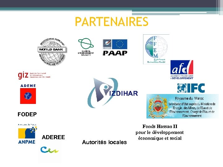 PARTENAIRES FODEP ADEREE Autorités locales Fonds Hassan II pour le développement économique et social
