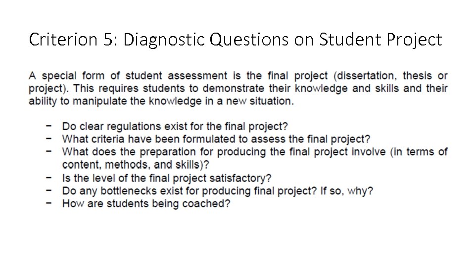 Criterion 5: Diagnostic Questions on Student Project 