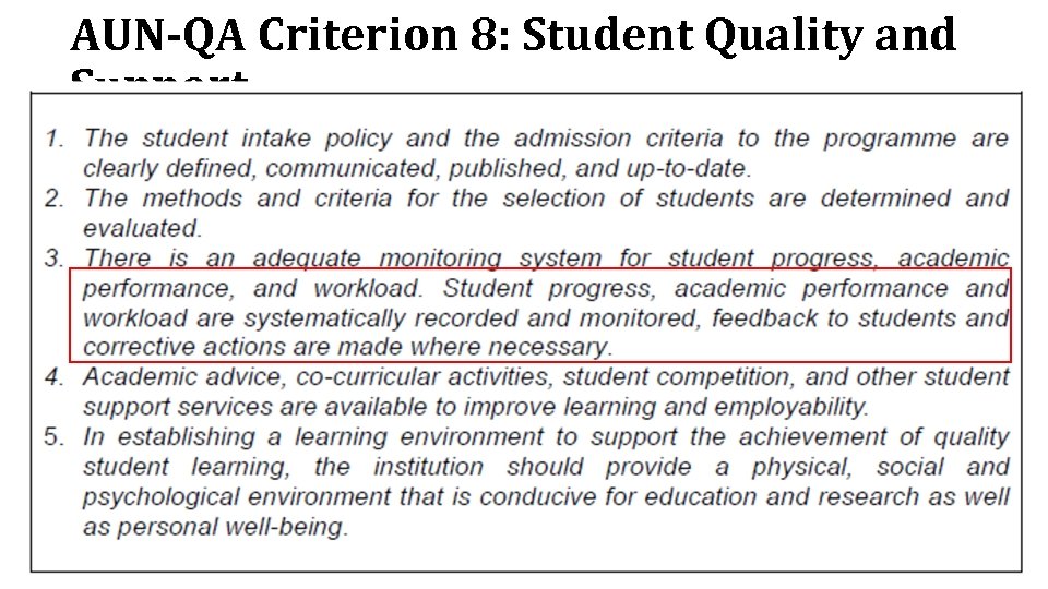 AUN-QA Criterion 8: Student Quality and Support 