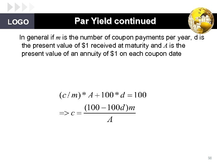 LOGO Par Yield continued In general if m is the number of coupon payments