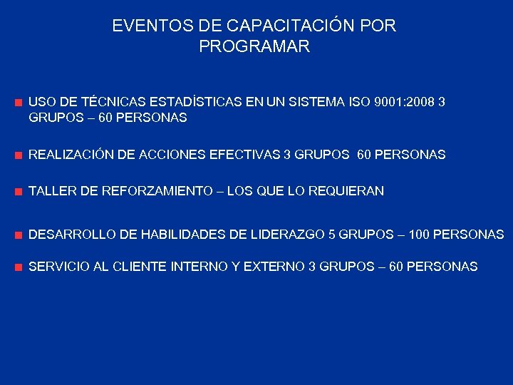EVENTOS DE CAPACITACIÓN POR PROGRAMAR USO DE TÉCNICAS ESTADÍSTICAS EN UN SISTEMA ISO 9001: