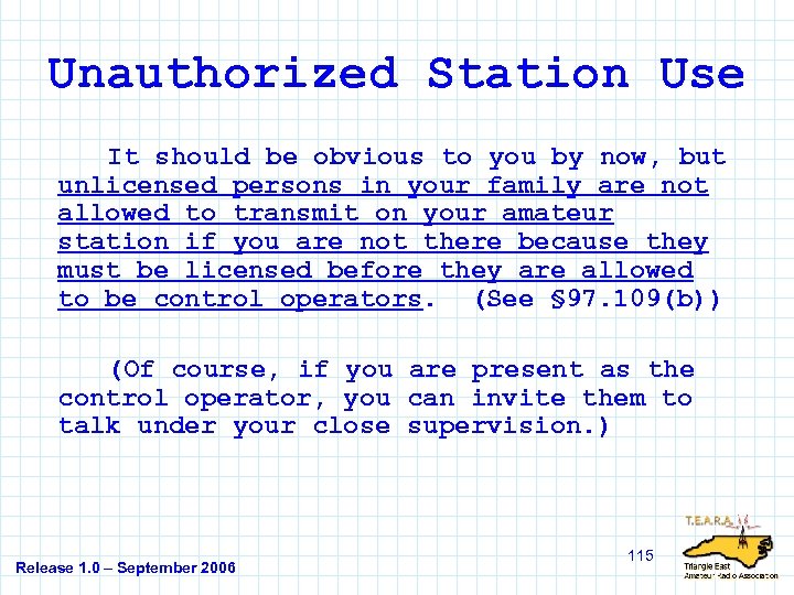 Unauthorized Station Use It should be obvious to you by now, but unlicensed persons