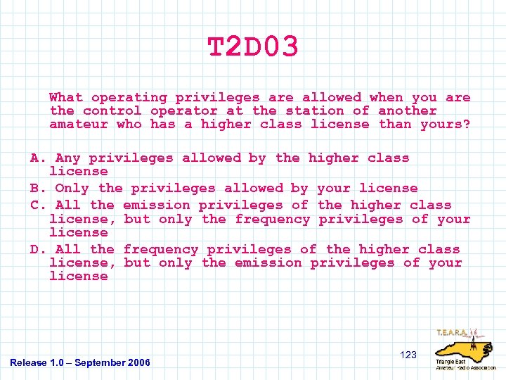 T 2 D 03 What operating privileges are allowed when you are the control