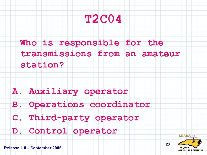 T 2 C 04 Who is responsible for the transmissions from an amateur station?