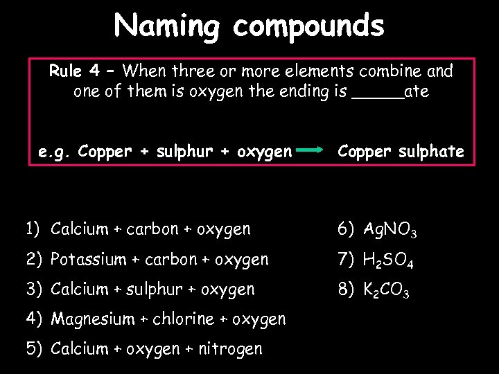Naming compounds Rule 4 – When three or more elements combine and one of