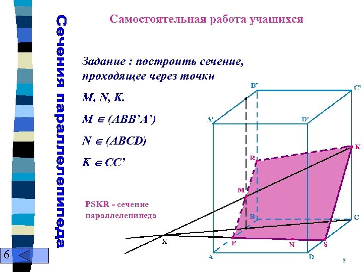 Самостоятельная работа учащихся Задание : построить сечение, проходящее через точки M, N, K. M