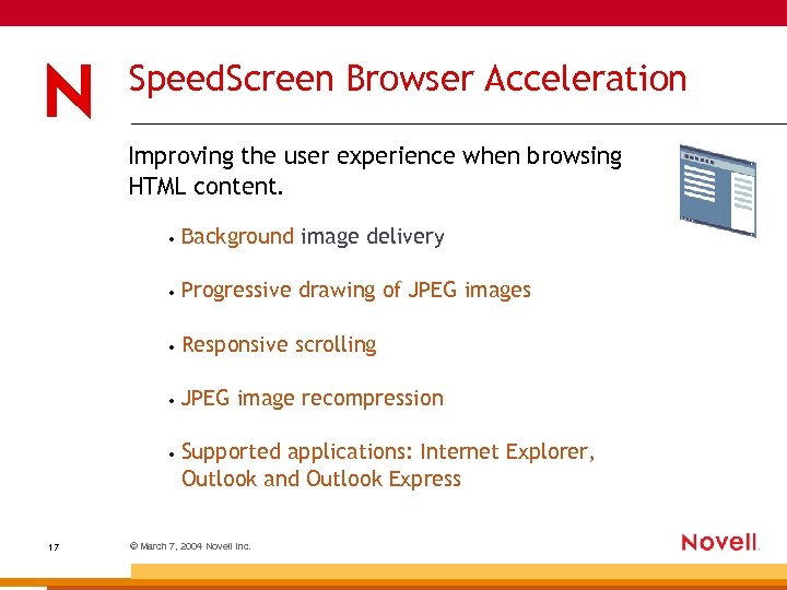 Speed. Screen Browser Acceleration Improving the user experience when browsing HTML content. • •
