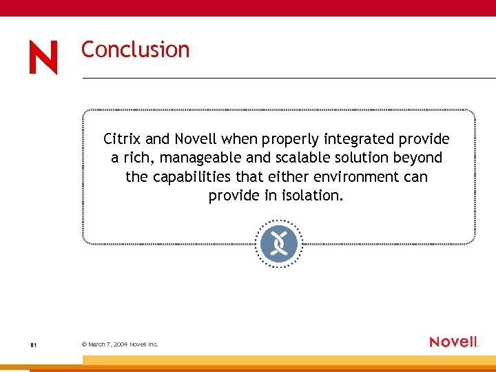 Conclusion Citrix and Novell when properly integrated provide a rich, manageable and scalable solution