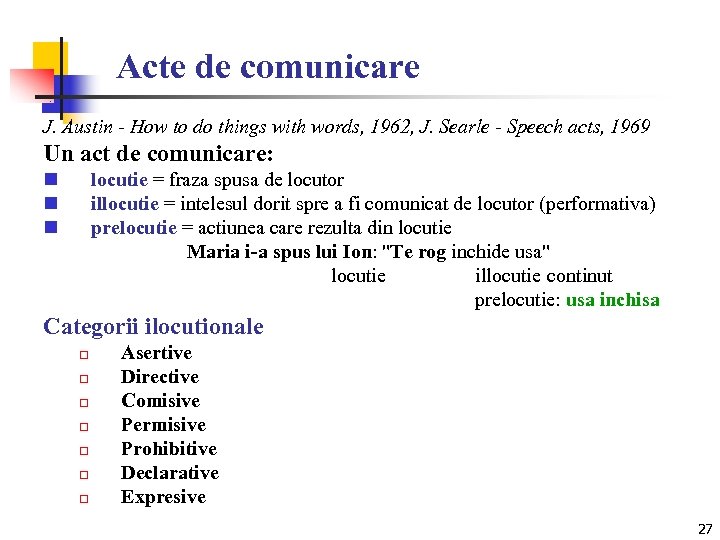 Acte de comunicare J. Austin - How to do things with words, 1962, J.