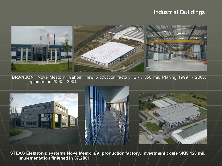 Industrial Buildings BRANSON Nové Mesto n. Váhom, new production factory, SKK 350 mil, Planing