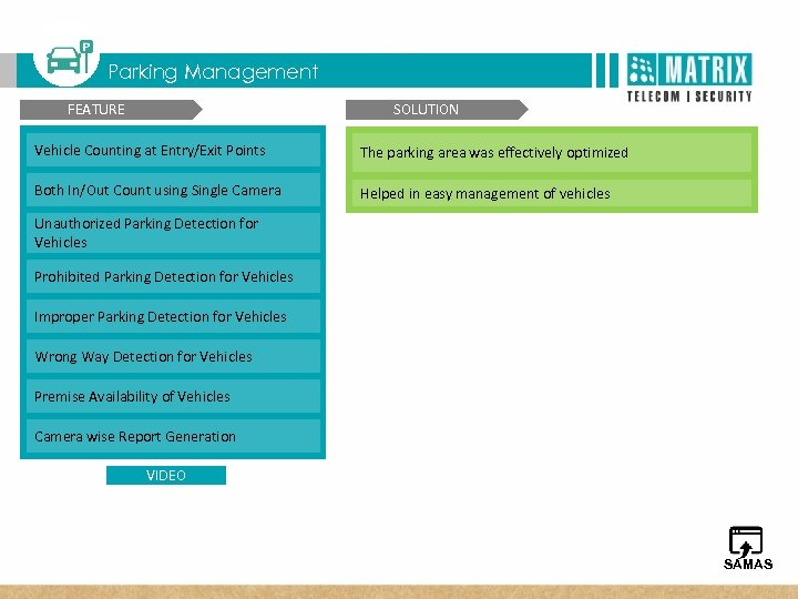  T Matrix SATATYA Three Dimensional Benefits Parking Management FEATURE SOLUTION Vehicle Counting at