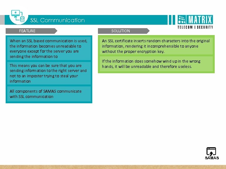  T Matrix SATATYA Three Dimensional Benefits SSL Communication FEATURE When an SSL based