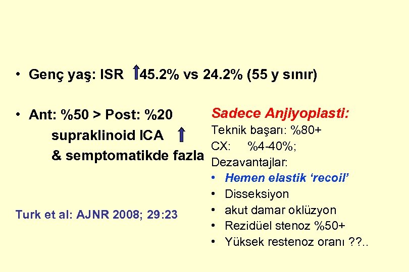  • Genç yaş: ISR 45. 2% vs 24. 2% (55 y sınır) •