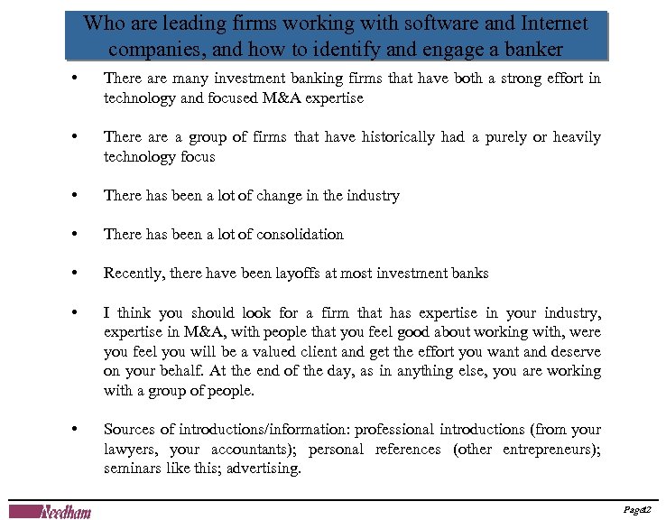 Who are leading firms working with software and Internet companies, and how to identify