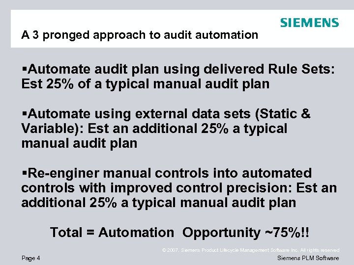 A 3 pronged approach to audit automation §Automate audit plan using delivered Rule Sets: