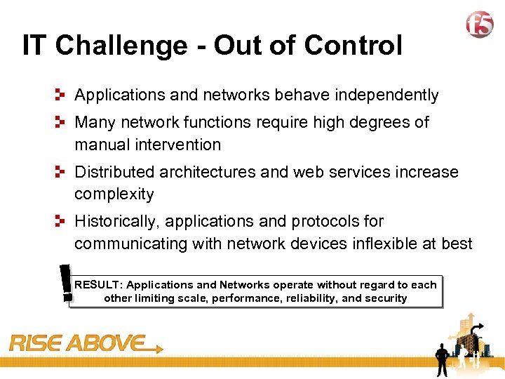 3 IT Challenge - Out of Control Applications and networks behave independently Many network