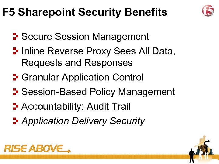 33 F 5 Sharepoint Security Benefits Secure Session Management Inline Reverse Proxy Sees All