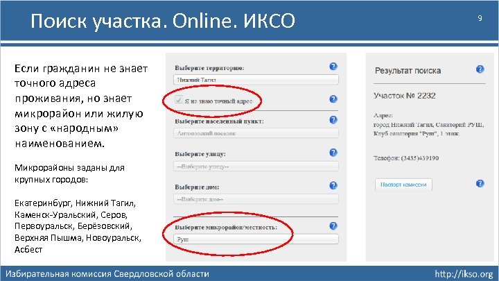 Поиск участка. Online. ИКСО Если гражданин не знает точного адреса проживания, но знает микрорайон