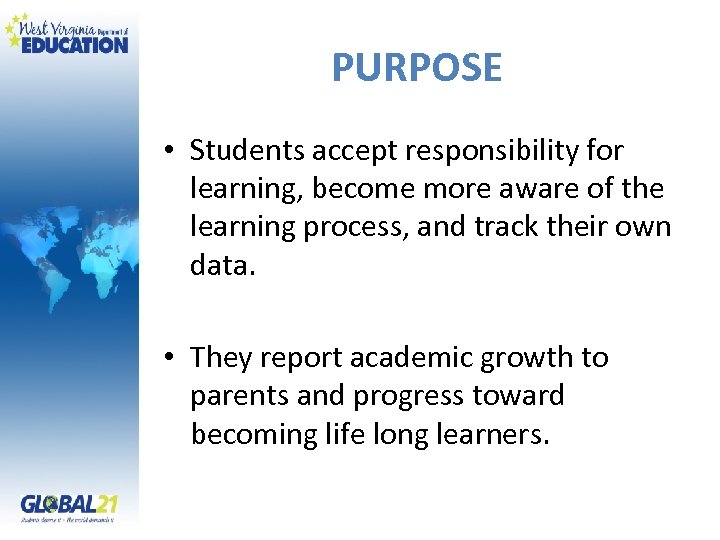 PURPOSE • Students accept responsibility for learning, become more aware of the learning process,