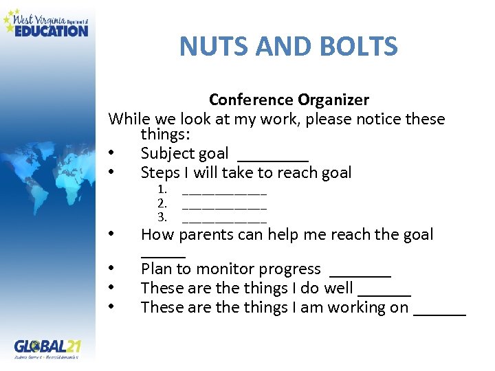 NUTS AND BOLTS Conference Organizer While we look at my work, please notice these